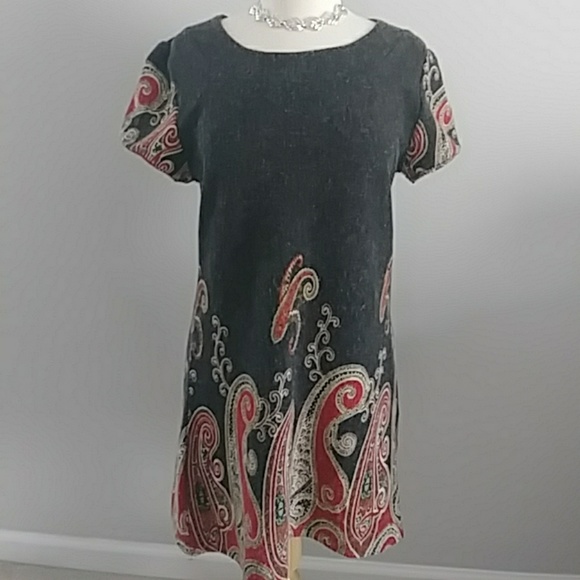 Papillon Dresses & Skirts - PAPILLON GRAY/RED BOHO PAISLEY TUNIC TOP DRESS
